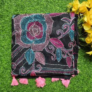 গোলাপ ডিজাইন মাল্টি কালো ওড়না