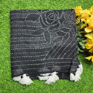 গোলাপ ডিজাইন  সাদা কালো ওড়না