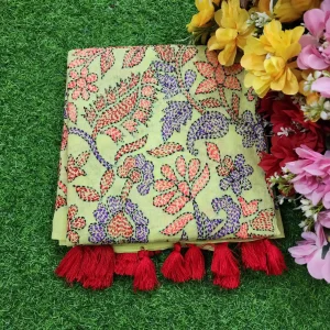 হাতের কাজের লেমন রঙের ওড়না