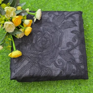 সুতি গোলাপ ডিজাইন কালো ওড়না